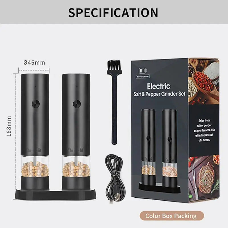 Rechargeable Electric Salt And Pepper Grinder Set-Peppercorn & Sea Salt Spice Shaker Mill Set With Adjustable Coarseness Durable