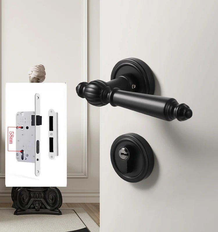 Black French interior bedroom handle lock, household wooden door lock, bathroom and room split lock