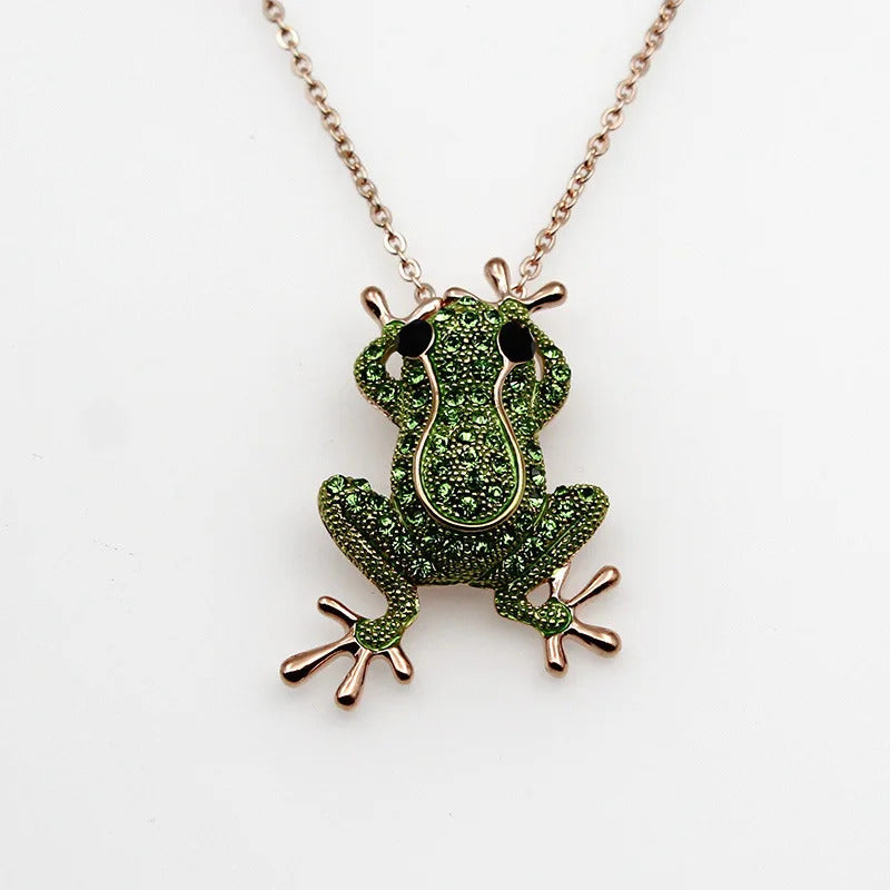 Frog Rose Gold Color Green Crystal Stone Charm Statement Necklaces & Pendants Animal Jewelry For Women Fashion Boho Necklace