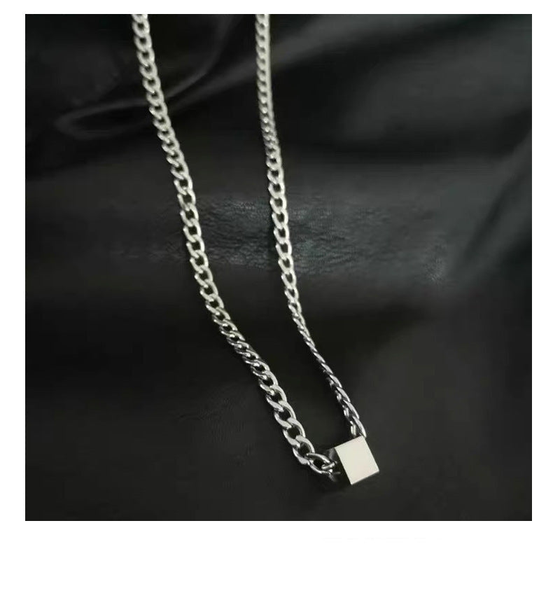 Geometric Square Wang Yibo Necklace Men's Trendy Hip Hop Style Simple All-Matching Hoodie Clavicle Chain Niche Design Men's