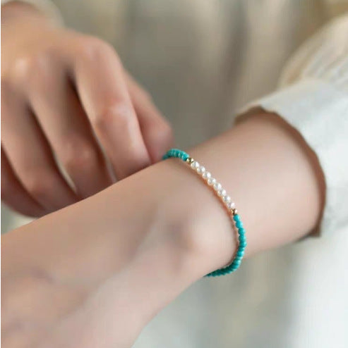Turquoise Baroque Freshwater Pearl Bracelet Stacked Elegant Women's Bracelet