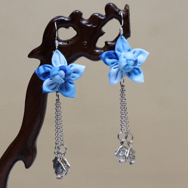 Ethnic style blue tie-dye earrings hand-woven tie-dye earrings travel companion gift