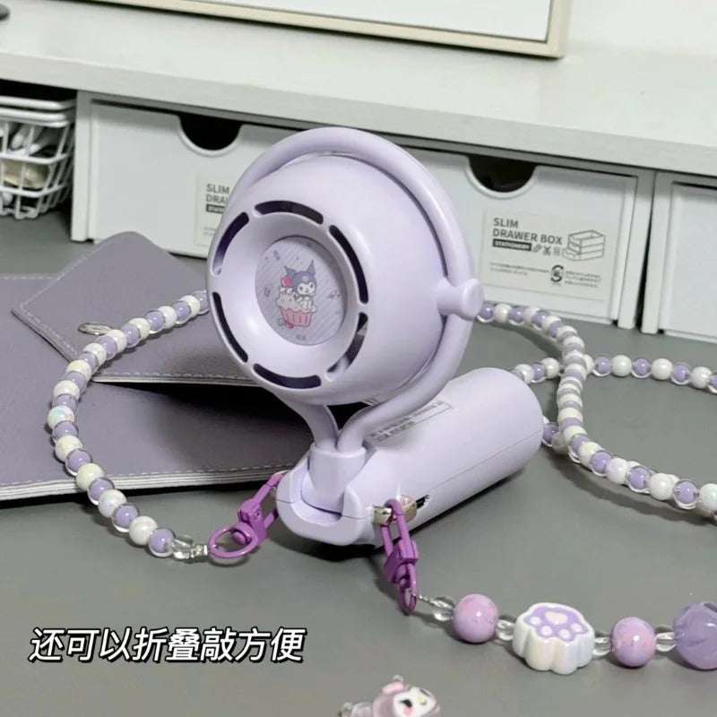 10000 Ma Sanrio Usb Folding Handheld Mini Fan Kuromi Pachacco Portable Hanging Neck Fan Bladeless Ultra-quiet Strong Breeze Fans