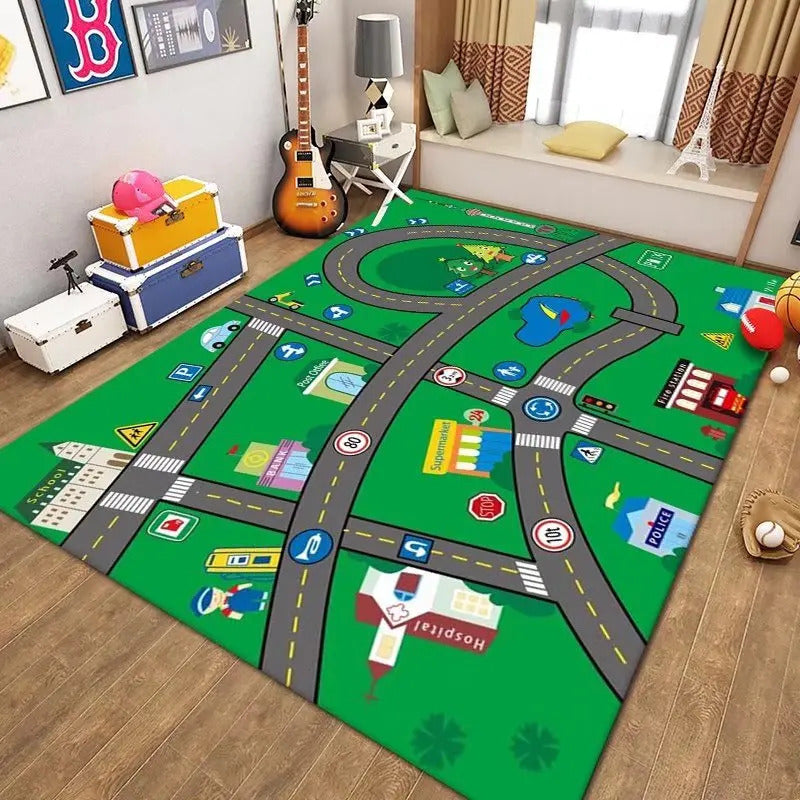 Thickened Flannel Carpet Living Room Children's Bedroom Decoration Floor Rug Cartoon Road Play Mat Soft Tatami Carpets Non-slip