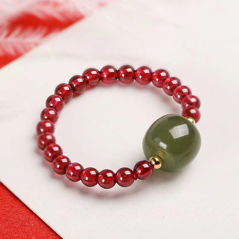 Natural Tourmaline Green Pine Garnet Small Particle Ring Ins Fashion Ring Ring Special Fine Finger Ring Bracelet