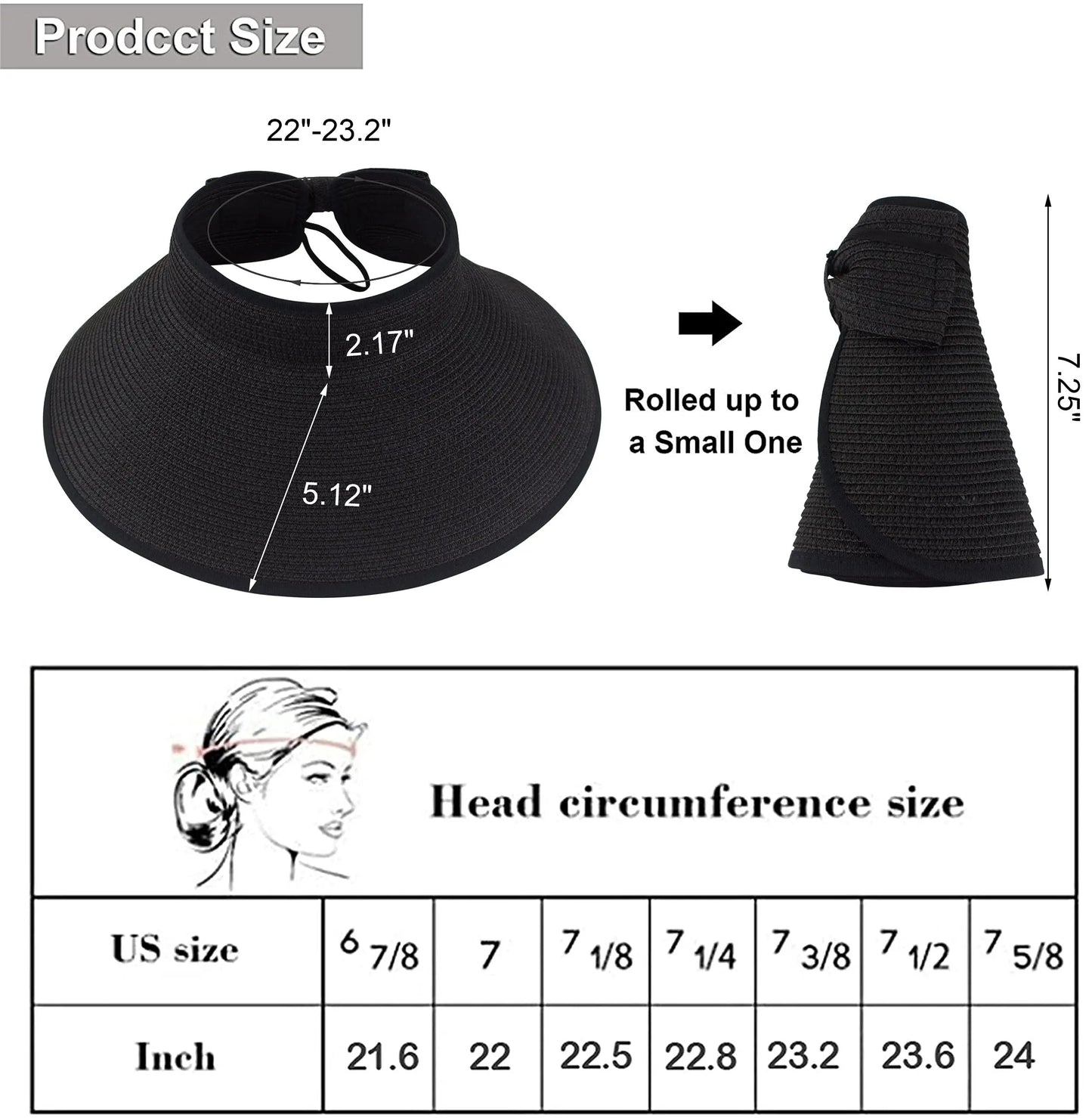 2023 New Women Roll Up Sun Visor Wide Brim Straw Hat Summer Foldable Packable UV Protection Cap for Beach Travel Bonnet