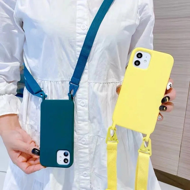 2025 Crossbody Strap Lanyard Silicone Phone Case For iPhone 16 15 14 13 12 Mini 11 Pro Max Plus Candy Color Soft TPU Back Cover