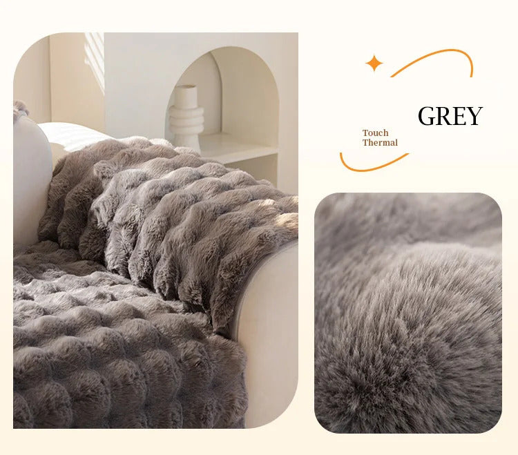 Rabbit Plush Sofa Cover Winter Thickening Warm Plush Cushions Non-Slip Living Room Leather Sofa Backrest Armrests Super Soft