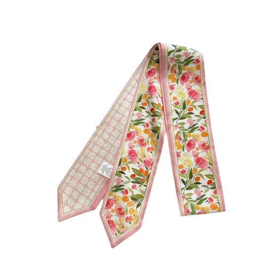 High-Grade Flower Print Long Silk Scarf Hair Band Ribbon Tied-up Hair Long Bow Vintage Satin Ribbon Hair Accessories For Women