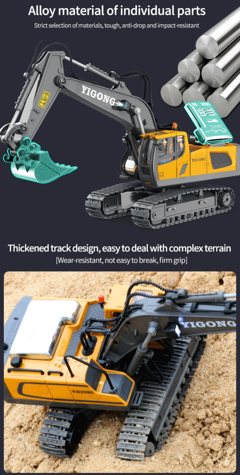 2.4G Remote Control Excavator Dump Truck RC Model Car Toy Professional Alloy Plastic Simulation Construction Vehicle for Kids