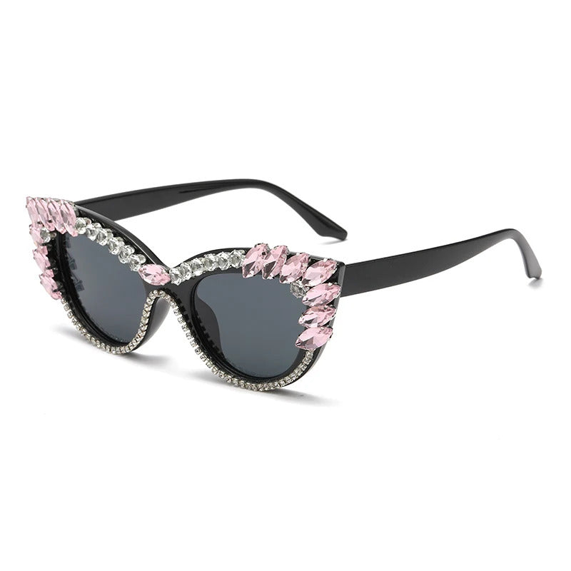 New Personality Fashion Cat Eye Colorful Big Diamond Glasses Droplet shaped Sunglasses Cat Eye Diamond Sun Glasses