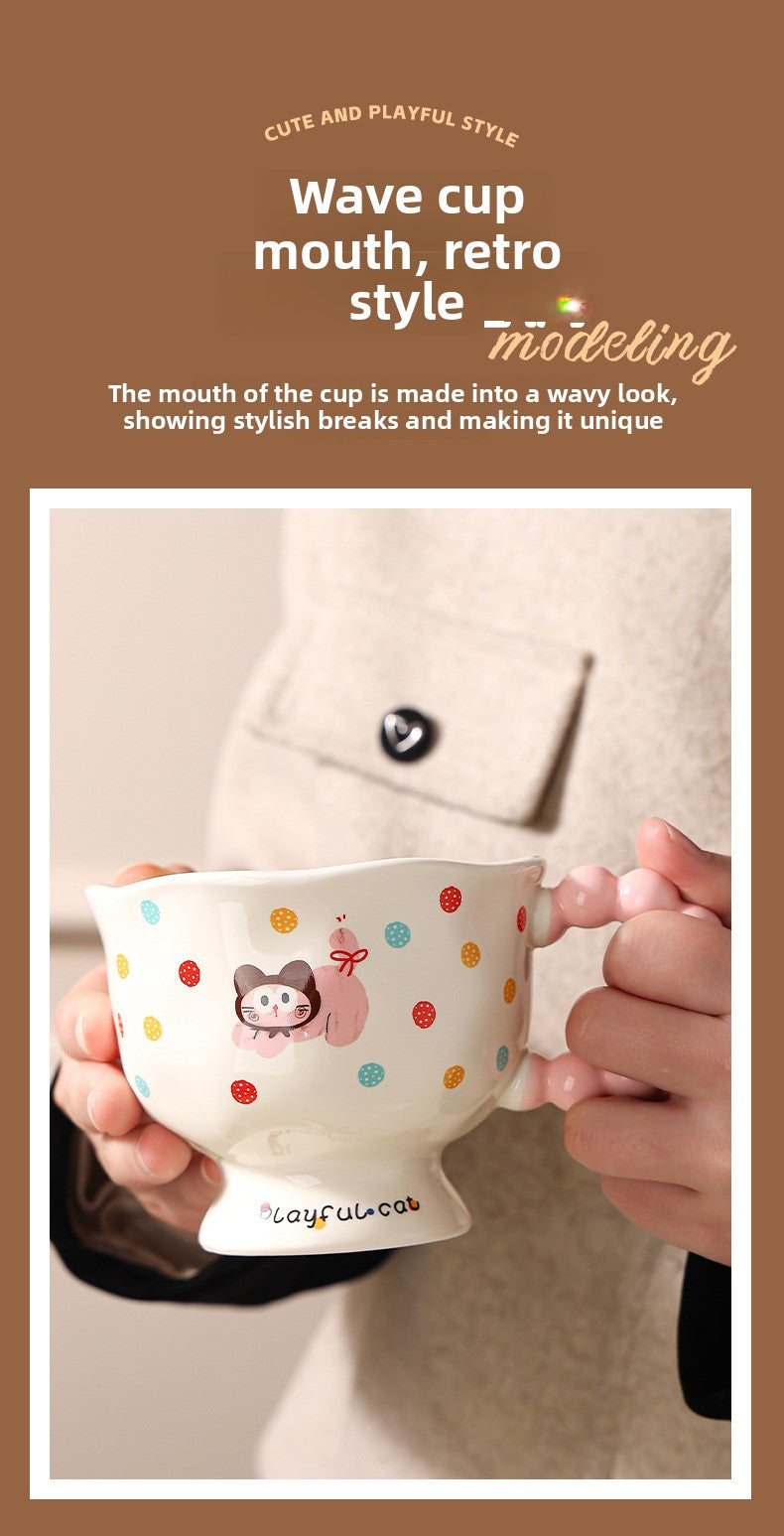 Cute Wave Point Ceramic Cup Mug Home Coffee Cup Couple Cartoon Creative Water Cup Ceramic Breakfast Cup