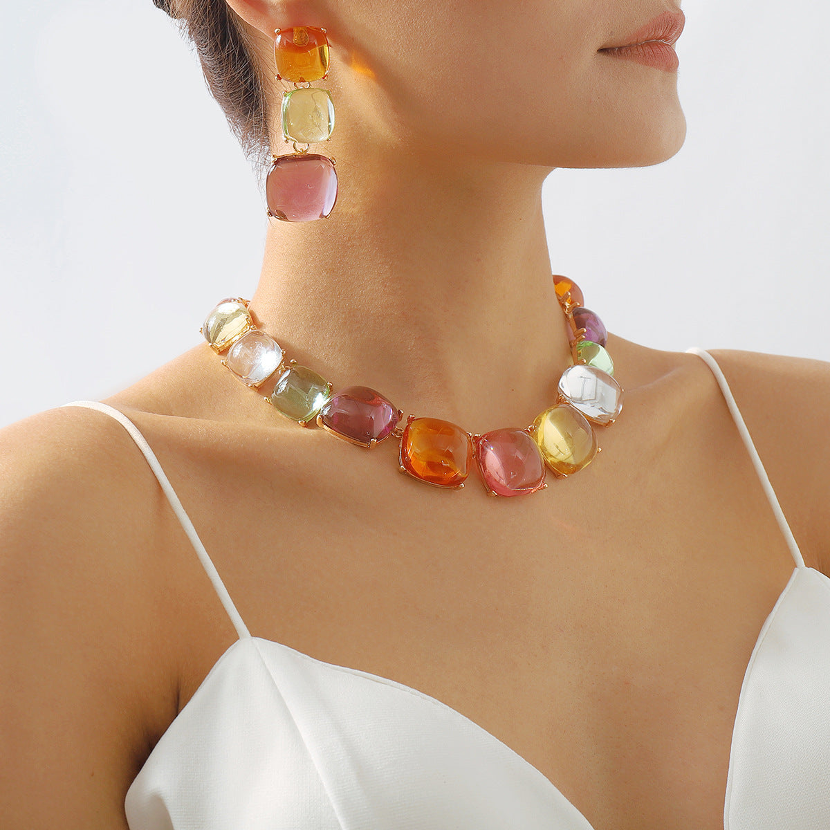 Trendy Accessories ZA Personality Fashion Exaggerated Geometric Resin Colorful Earrings Necklace