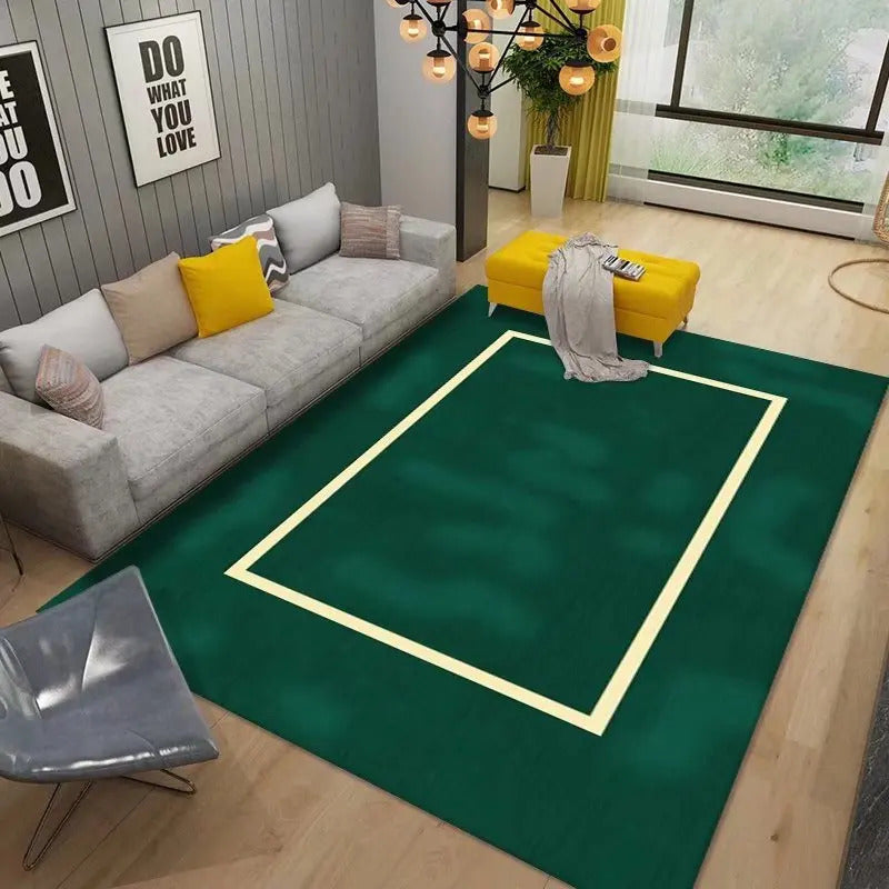 Luxury Modern Geometric Living Room Carpets Home Decoration Golden Green Rugs for Bedroom Washable Fluffy Large Area Mat Bedside