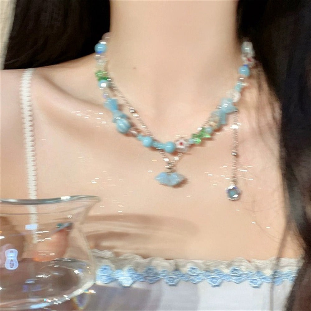 Candy-Colored Dopamine Necklace for Women All-Match Special-Interest Design Beaded Clavicle Chain Sweet Cool Hot Girl Necklace Online Influencer Jewelry