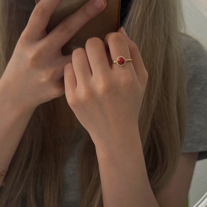 Color Crystal Beaded Ring Niche Design High-grade Finger Ring Light Luxury Elegant All-match Ring Accessories