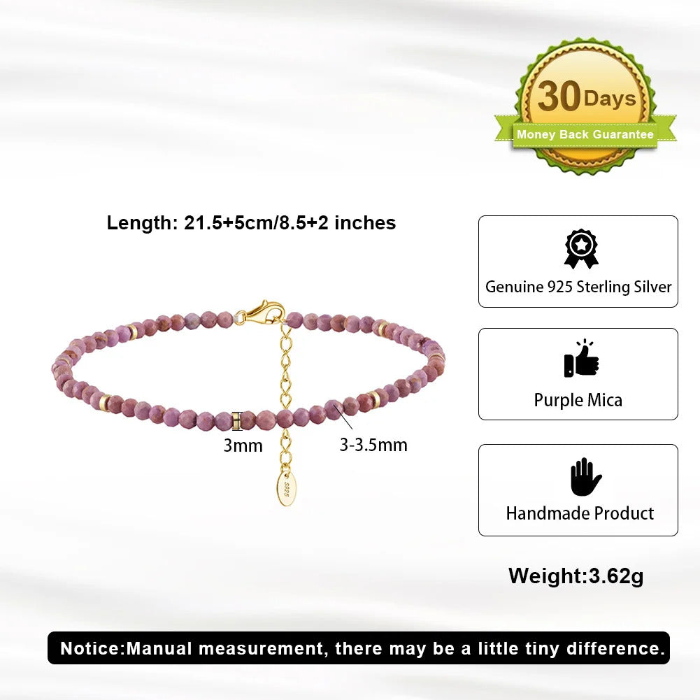 ORSA JEWELS 925 Silver Purple Mica Stone Beads Anklet Light Luxury High Quality Stone Foot Chian Delicate Anklet Jewelry SA90