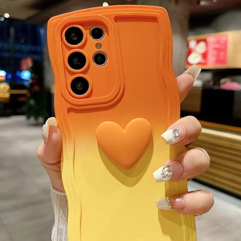 Love Heart Gradient Wrist Strap Case For Samsung Galaxy S25 Ultra S24 FE S23 S21 S20 S22 Plus Note 20 A55 A535 A25 A15 5G A05s