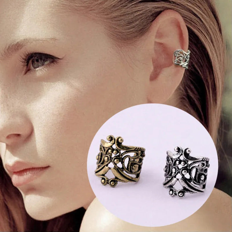 Antique Ear Cuff for Women Punk Small Hollow Flower Charm Retro Clip Earrings Cheap Ear Jewelry Party Gift Wholesale