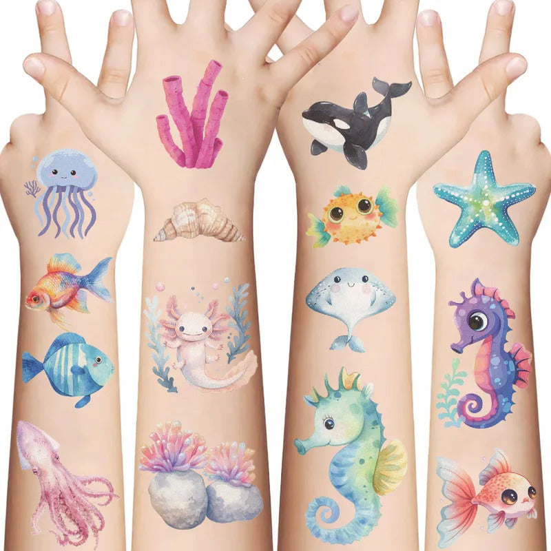 10 Sheets Sea Animals Tattoo Sticker Temporary Fake Tattoo Arm Hands Body Waterdichte Tatouages Pour Gift Kids Toys