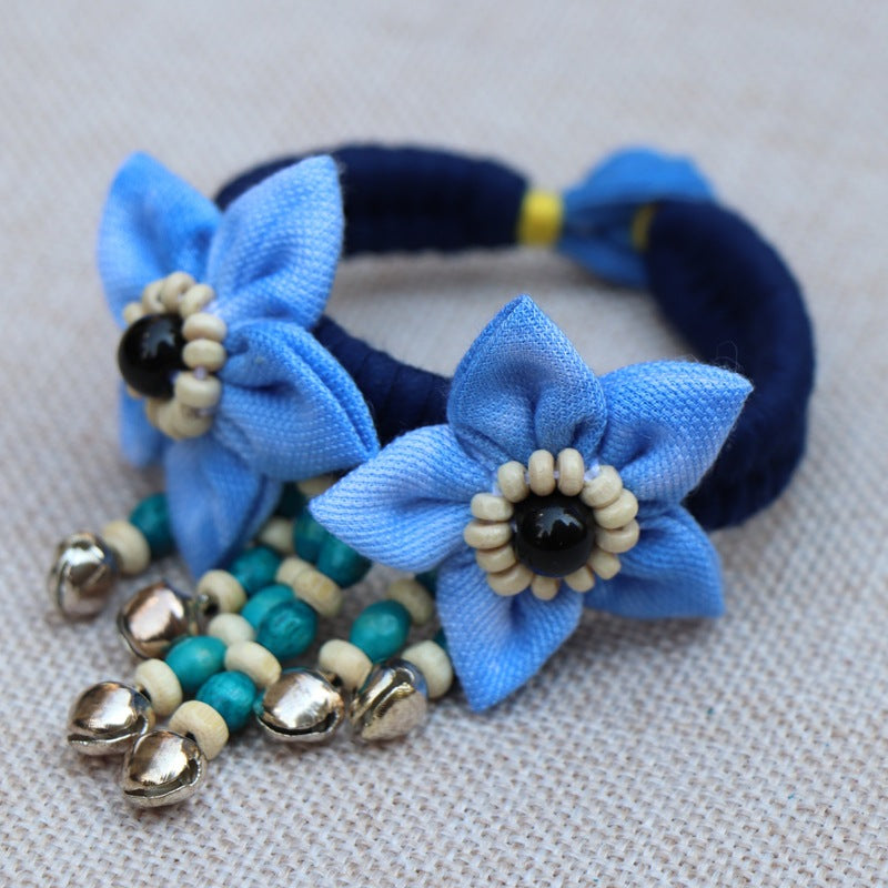 Blue Tie Dye Cloth Bracelet Dali Lijiang Hot Sale Hand-stitched Flower Fabric Bracelet Bracelet