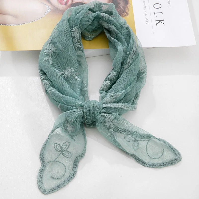 Korean Lace Embroidered Long Silk Scarf Sunscreen Neck Protection Pastoral Lady Beautiful Triangular Embroidered Spring Summer