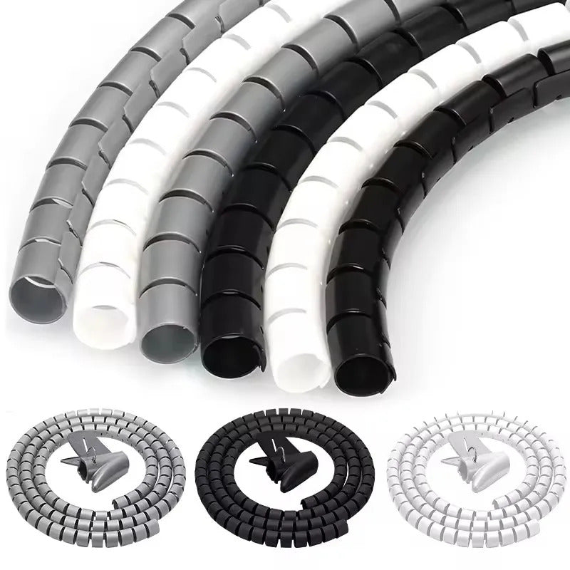 2m Flexible Spiral Cable Wire Protector Cable Organizer Computer Cord Protective Tube Clip Organizer Management Tools 16/10mm