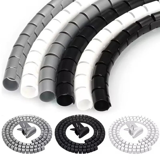 2m Flexible Spiral Cable Wire Protector Cable Organizer Computer Cord Protective Tube Clip Organizer Management Tools 16/10mm