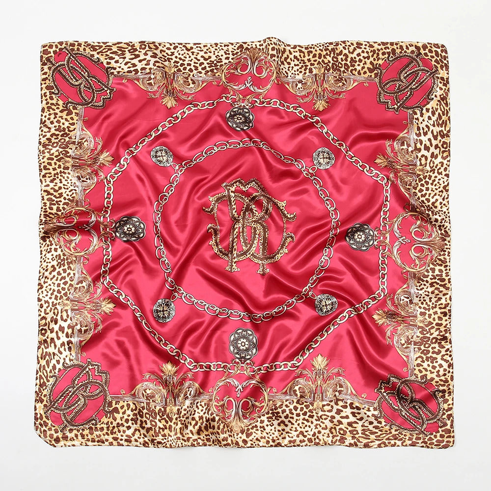 90*90cm Silk Satin Square Scarf Women Leopard Printed Headband Luxury Designers Scarf Handkerchief Foulard Silk Hair Band