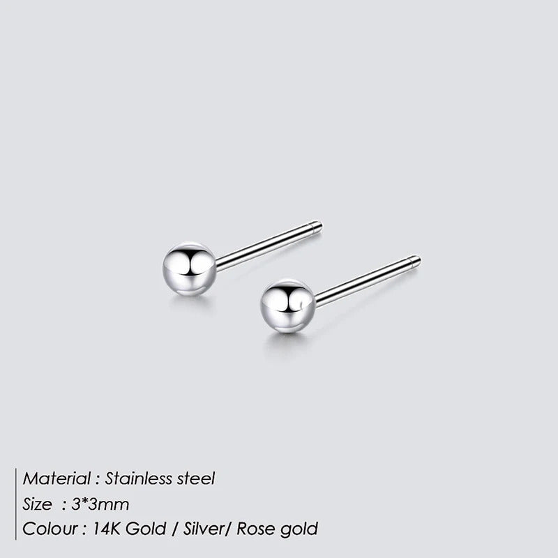 e-Manco diameter 3MM ball small stud earring for women simple stainless steel earrings set fashion jewelry