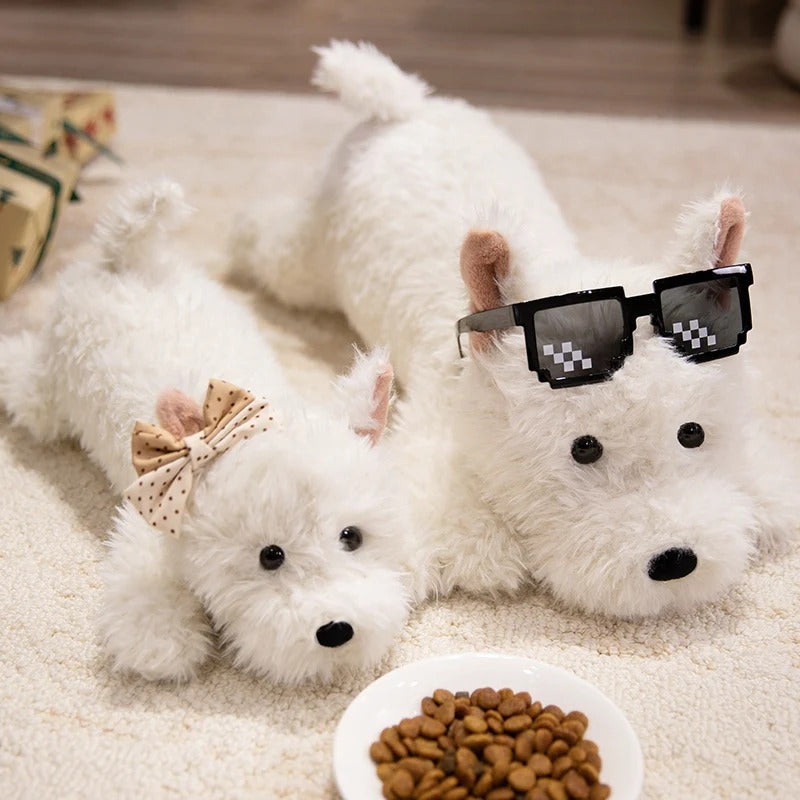 Kawaii Fluffy Hair West Highland Dog White Terrier Plushie Soft Puppy Plush Toy Stuffed Lifelike Animal Appease Doll Pillow
