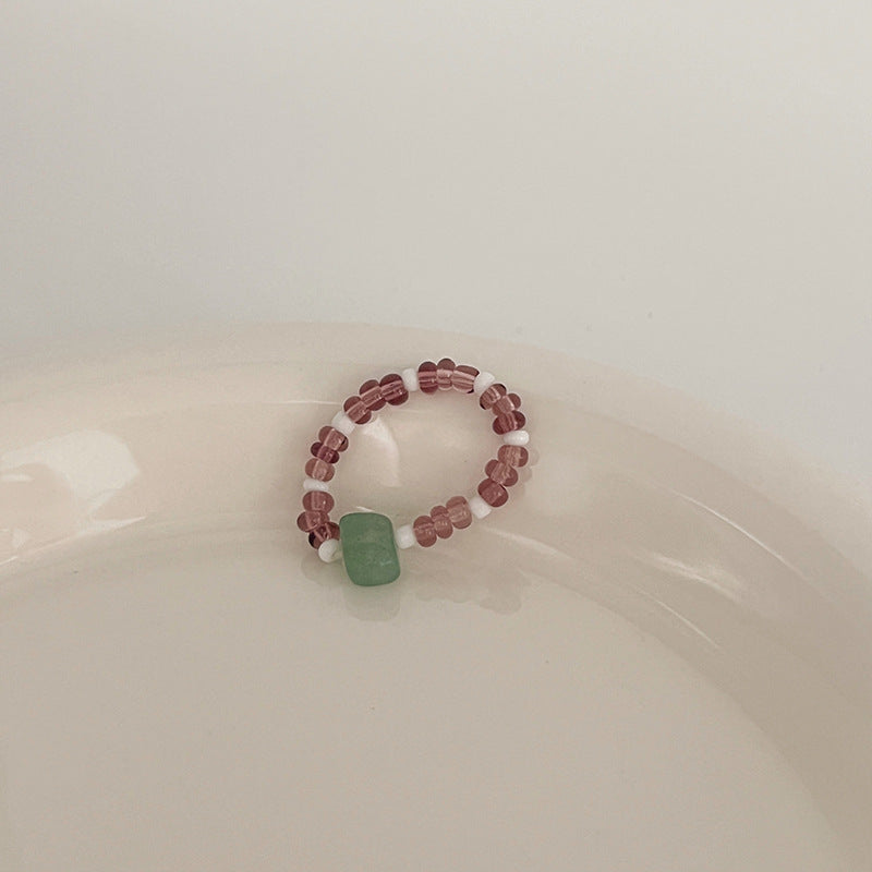 Color Crystal Beaded Ring Niche Design High-grade Finger Ring Light Luxury Elegant All-match Ring Accessories