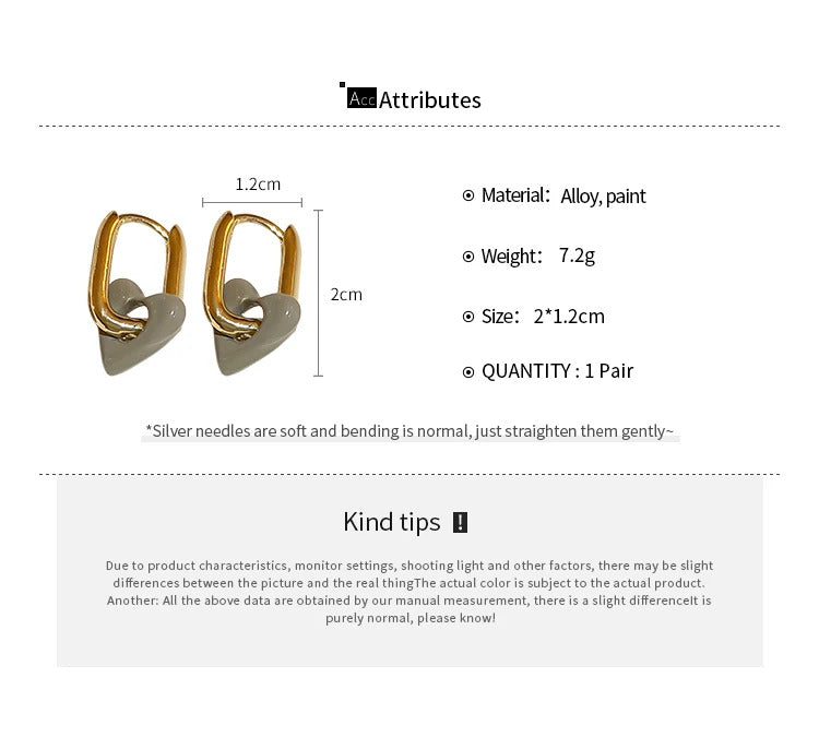 Colorful Heart Ear Buckle 2024 New Korean Fashion Women's Earring Precious Hoop Earrings Gold Plating Jewelries Girl Gifts