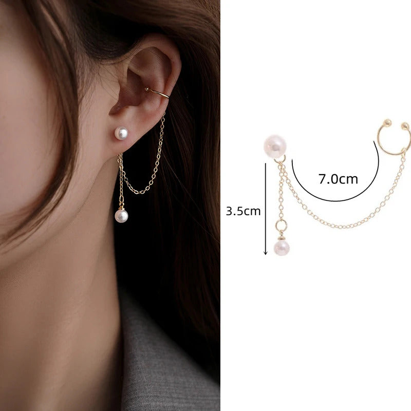 Rhinestone Butterfly Stud Earrings For Women Girls Korean Cute Fashion Metal Cuff Chain Tassel Boucle D'oreille Jewelry