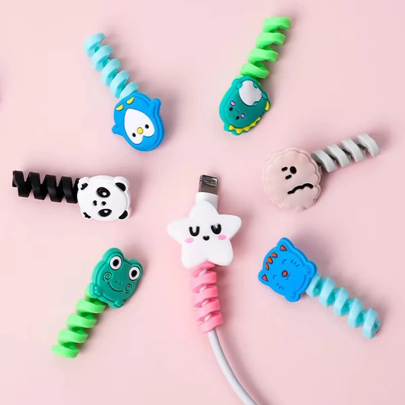 7 PCS / Set Cute Cartoon Animal Cable Protector Universal Cord Wire Silicone Protection Mini Cover Charging Cable Winder