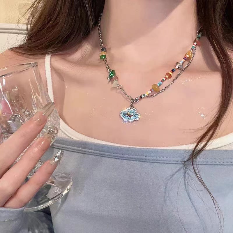Candy-Colored Dopamine Necklace for Women All-Match Special-Interest Design Beaded Clavicle Chain Sweet Cool Hot Girl Necklace Online Influencer Jewelry
