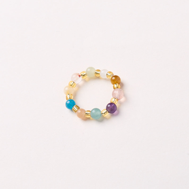 Natural Tourmaline Pixiu Ring Freshwater Pearl Garnet Crystal Stretch Good Luck Peach Blossom Rings
