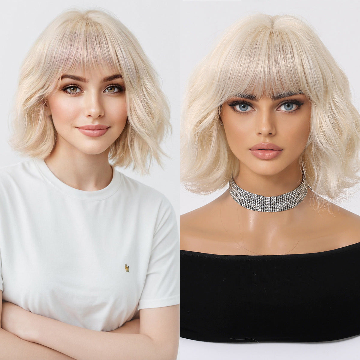 Trendy Hot-Selling Wig for Women, Cute Style, Blonde Bob Short Curly Hair, Factory Stock, Matte High-Temperature Fiber Full Wig