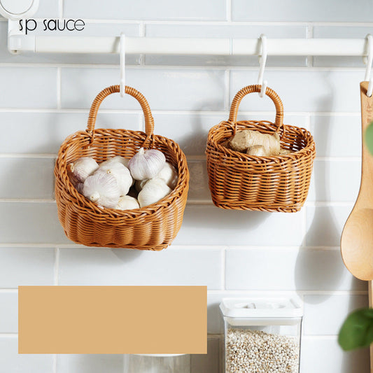 Ginger and Garlic Storage Basket Kitchen Small Hanging Basket Wall Storage Basket Put Onion Ginger and Garlic Hand-Woven Basket