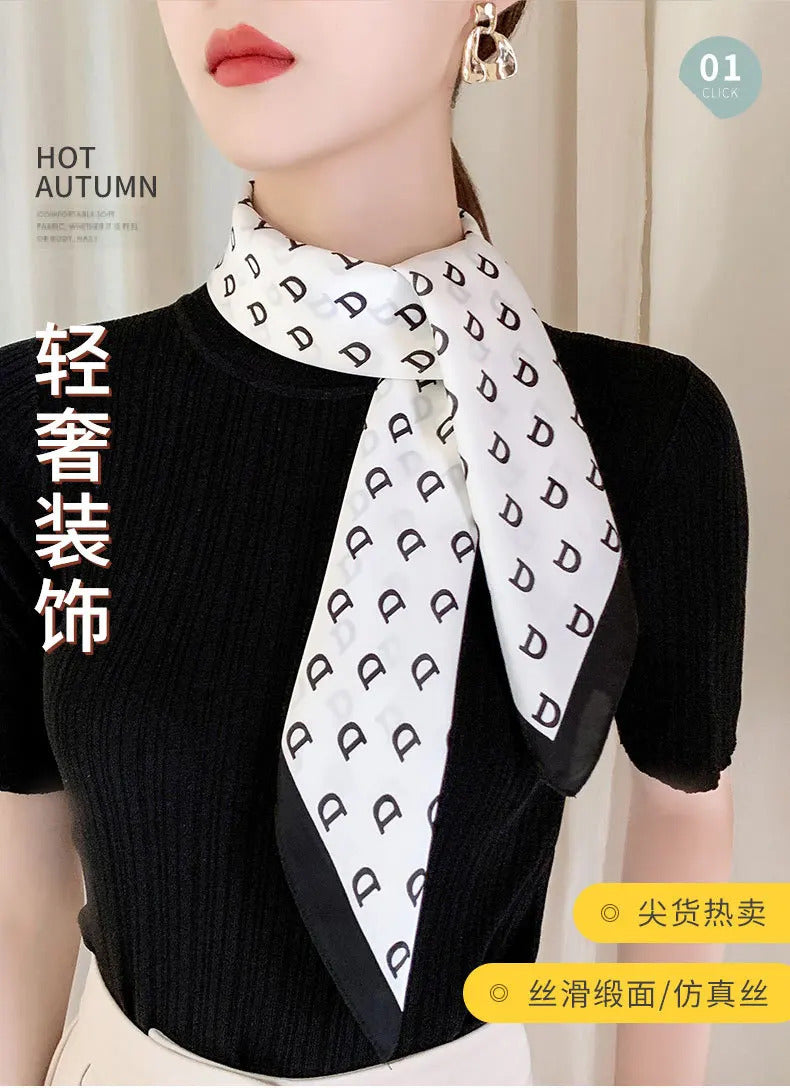 Luxury Popular Stripe Square Silk Scarf Women Headcloth Four Seasons Sunscree Fashion Letter Silk Scarves bandanna foulard