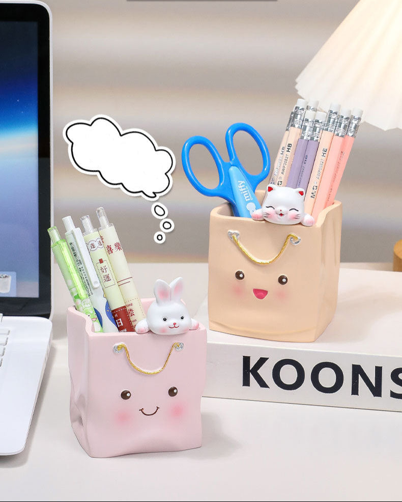 Cute Pen Holder Handmade Ornament High-end Creative Office Desk Decoration Pen Box Resin Figurine Office Gift