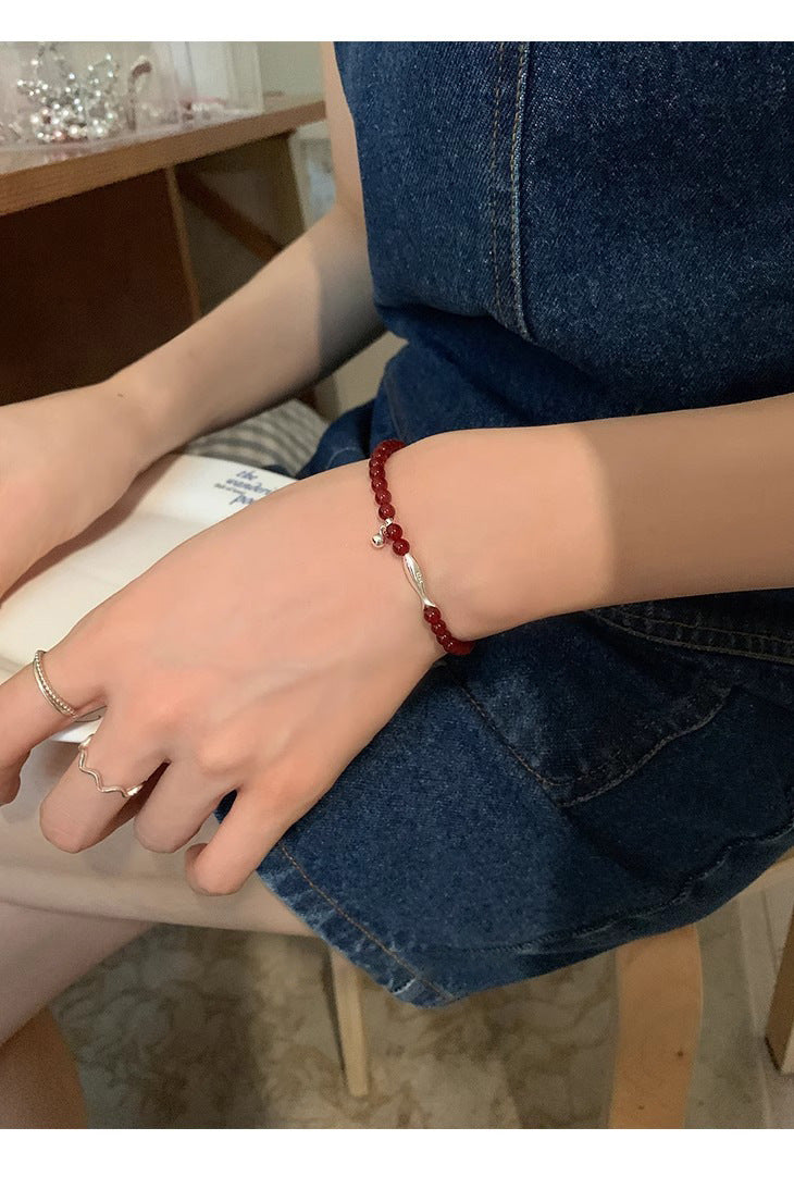 S925 Sterling Silver Fresh Style Red Agate Small Fish Bracelet for Women, Niche Design, Light Luxury, Versatile New Bracelet