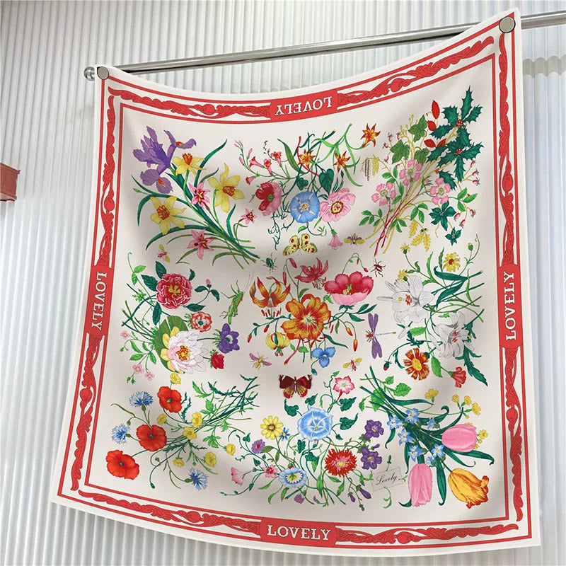 New Year Gift 90cm Large Square Scarf Scarf Women'S Scarves Spring And Autumn Style Fashion Shawl European American Twill Print