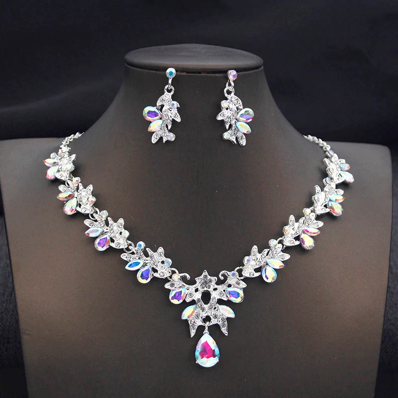 Elegant Butterfly Opal Green Bridal Jewelry Sets for Women Earring Necklace Set Wedding Dress Jewelry Sets 3 Pcs Gifts