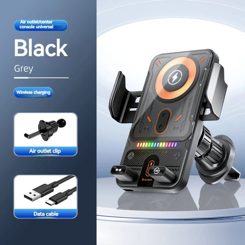 2025 New F18 Car Wireless Charger Holder Auto-Sensing Electric Telescopic 90° Rotation Ambient Light Universal for Cars/Phones