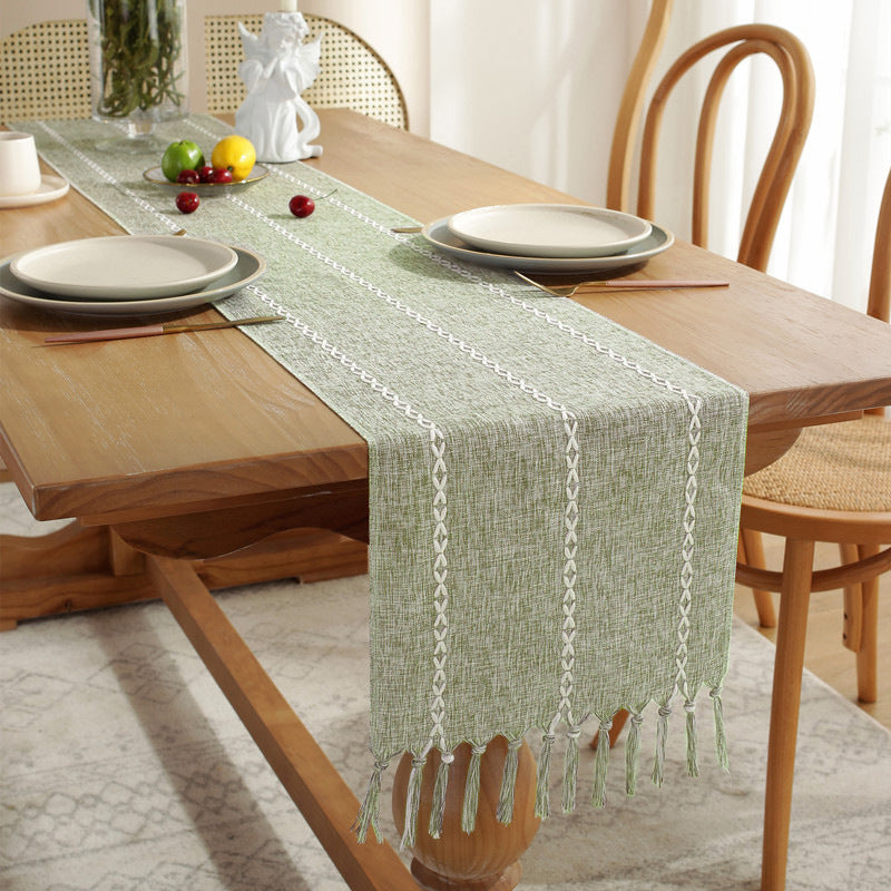 Cross-Border Trade Supply American Style Table Runner Cotton Linen Tablecloth Handmade Tassel Coffee Table Mat Home Long Table Decoration Cloth