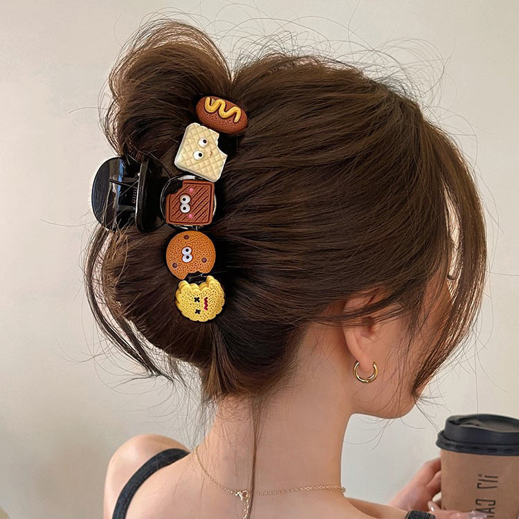 Elegant Large Hair Claw for Thick Hair, New Simple Hair Clip, Back of Head Shark Clip, Cartoon Dog Biscuit Hair Accessory