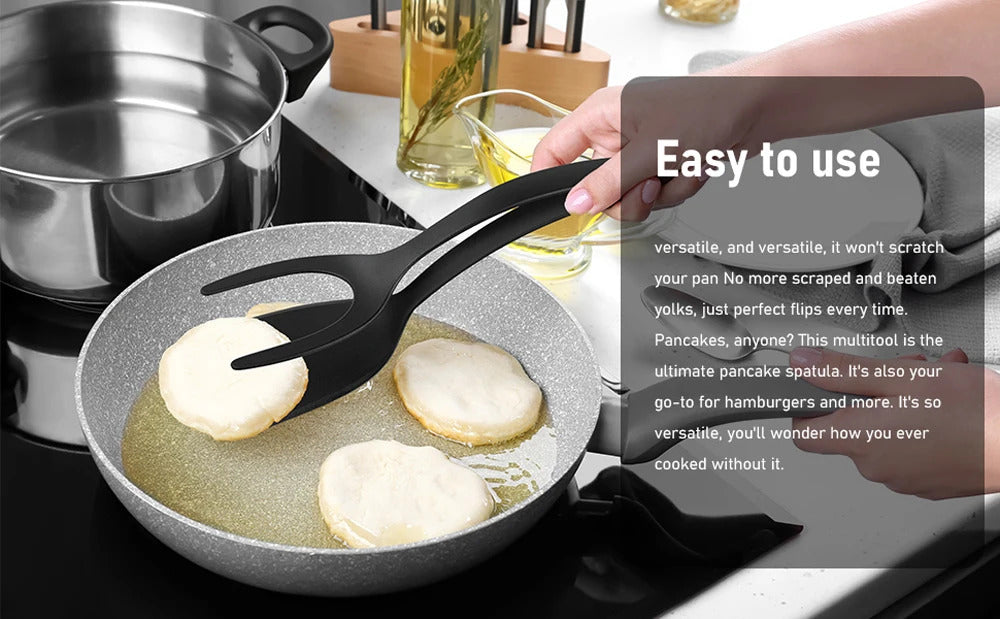 2 in 1 Grip Flip Spatula Clamp Egg Pancake Fish French Toast Omelette Making Non Stick Home Kitchen Cooking Turner Tool