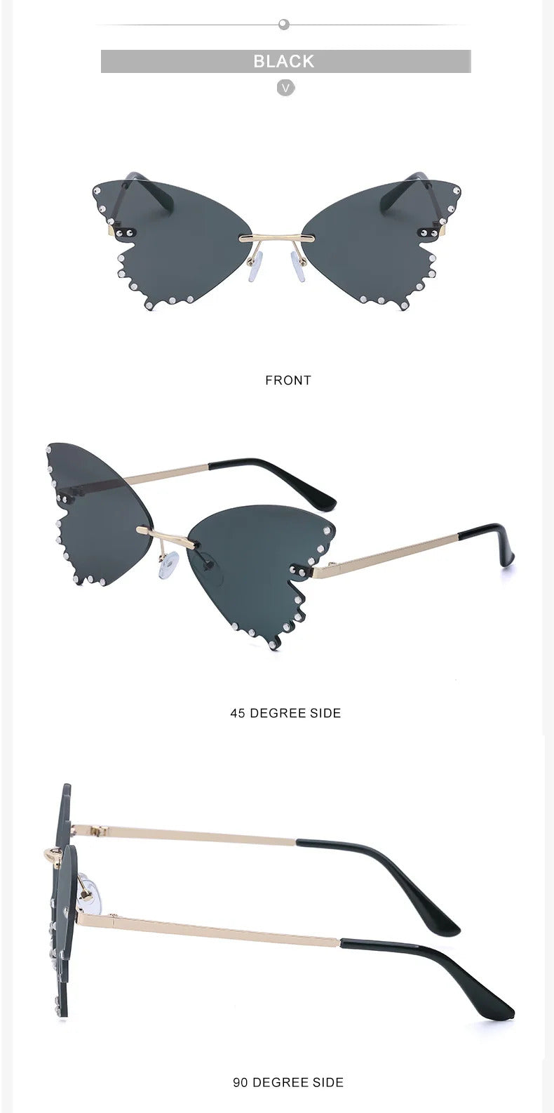 Diamond Butterfly Sunglasses Women 2023 Luxury Brand Designer Fashion Rimless Sun Glasses For Female Unique Party Shades Eyewear