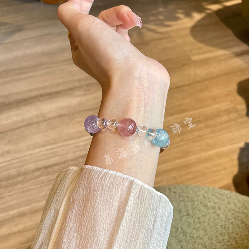 Natural Multi-Gem Energy Crystal White Crystal Yellow Rutilated Quartz Aquamarine Wealth-Attracting Bracelet Original Design Bracelet